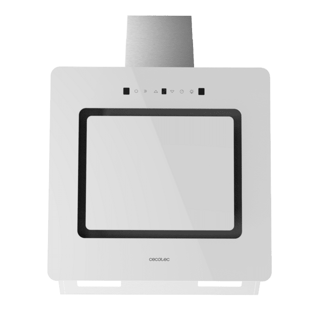 Cecotec Bolero Flux DT 608002 Glass White A++ Campana Decorativa De 60cm De Ancho Acabado Frontal Vidrio Blanco Chimenea Inox Succión 800m3/h Motor 210W Clase A++ Control Táctil 3 Niveles De Potencia Booster Luz Filtro De Carb
