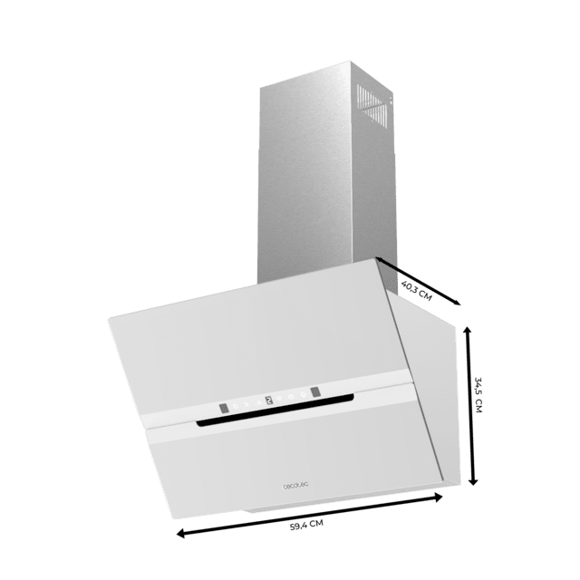 Cecotec Bolero Flux DT 608010 Glass White A++ Campana Decorativa De 60cm De Ancho Acabado Frontal Vidrio Blanco Chimenea Inox Succión 800m3/h Motor 210W Clase A++ Control Táctil 3 Niveles De Potencia Booster Luz Filtro De Carb