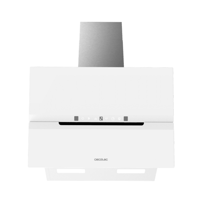 Cecotec Bolero Flux DT 608010 Glass White A++ Campana Decorativa De 60cm De Ancho Acabado Frontal Vidrio Blanco Chimenea Inox Succión 800m3/h Motor 210W Clase A++ Control Táctil 3 Niveles De Potencia Booster Luz Filtro De Carb