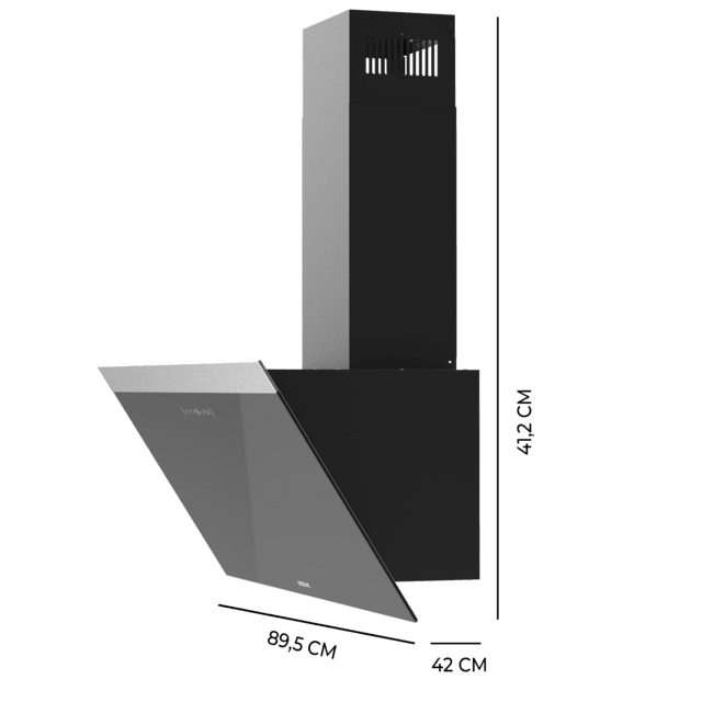 Cecotec Bolero Flux DT 906500 Glass Black A Campana Decorativa De 90cm De Ancho Acabado Frontal Vidrio Negro Chimenea Negra Succión 650m3/h Motor 165W Clase A Control Táctil 3 Niveles De Potencia Booster Luz Filtro De Carbono