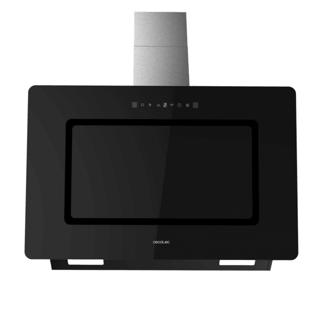Cecotec Bolero Flux DT 908002 Glass Black A++ Campana Decorativa De 90cm De Ancho Acabado Frontal Vidrio Negro Chimenea Inox Succión 800m3/h Motor 210W Clase A++ Control Táctil 3 Niveles De Potencia Booster Luz Filtro De Carbo