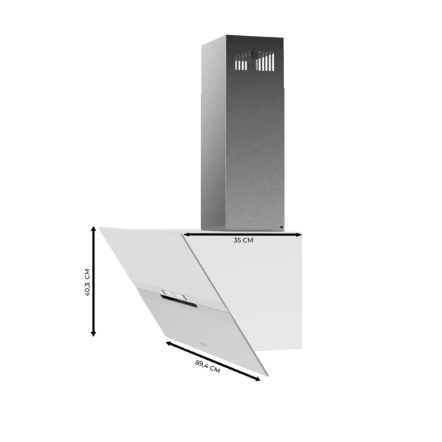 Cecotec Bolero Flux DT 908010 Glass White A++ Campana Decorativa De 90cm De Ancho Acabado Frontal Vidrio Blanco Mate Chimenea Inox Succión 800m3/h Motor 210W Clase A++ Control Táctil 3 Niveles De Potencia Booster Luz Filtro De