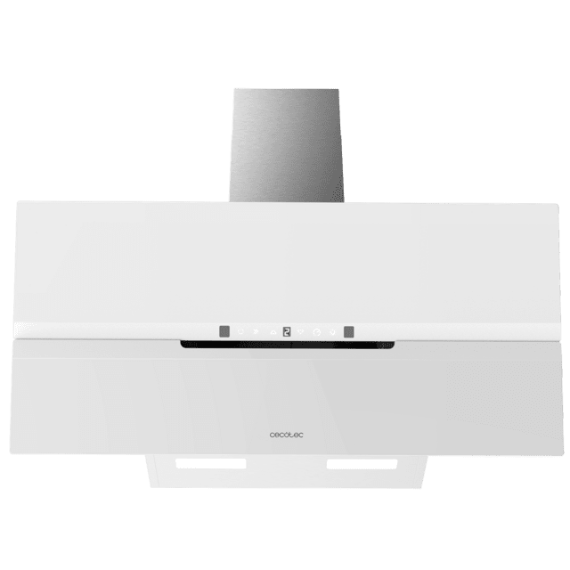 Cecotec Bolero Flux DT 908010 Glass White A++ Campana Decorativa De 90cm De Ancho Acabado Frontal Vidrio Blanco Mate Chimenea Inox Succión 800m3/h Motor 210W Clase A++ Control Táctil 3 Niveles De Potencia Booster Luz Filtro De