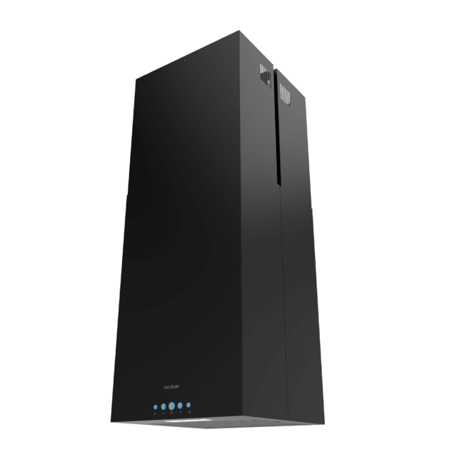 Cecotec Bolero Flux ICT 388000 Black A++ Campana Isla Cuadrada De Ancho Acabado Negro Succión 800m3/h Motor 210W Clase A++ Control Electrónico 3 Niveles De Potencia Luz Filtro De Carbono Y Delay Function. Campana Isla Cuadrada