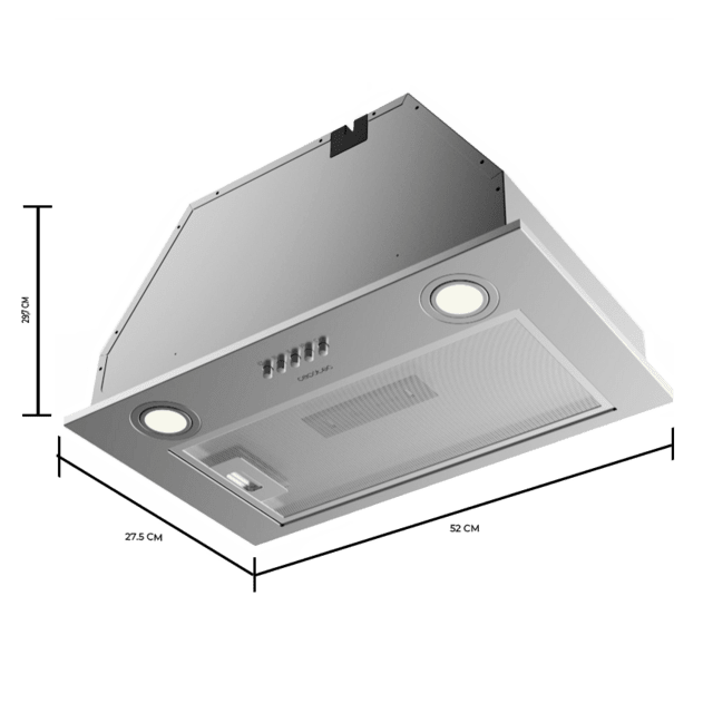 Cecotec Bolero Flux IM 523500 Inox A Campana Integral De 52cm De Ancho Acabado Inox Potencia Succión 350m3/h Motor 70W Clase A Control Mecánico 3 Niveles De Potencia Luz Y Filtro De Carbono. Campana Integral 
