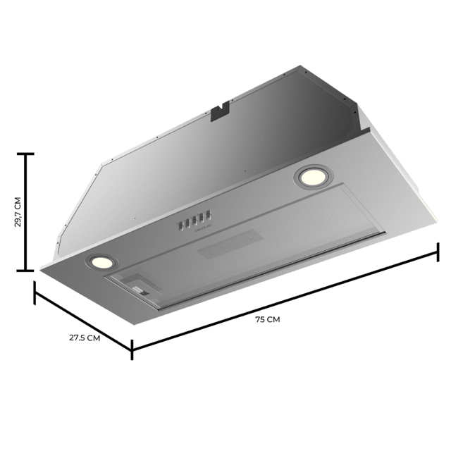Cecotec Bolero Flux IM 756500 Inox A Campana Integral De 75cm De Ancho Acabado Inox Potencia Succión 650m3/h Motor 165W Clase A Control Mecánico 3 Niveles De Potencia Luz Y Filtro De Carbono. Campana Integral 