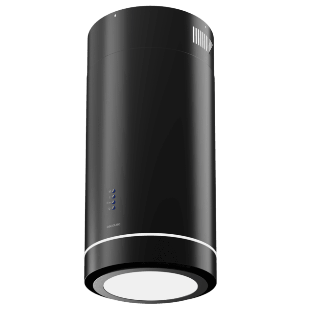 Cecotec Bolero Flux IRE 388000 Black A++ Campana Isla Redonda De 38cm De Diametro Acabado Negro Succión 712m3/h Motor 210W Clase A++ Control Electrónico 3 Niveles De Potencia Panel Led Filtro De Carbono Y Booster Function. Cam