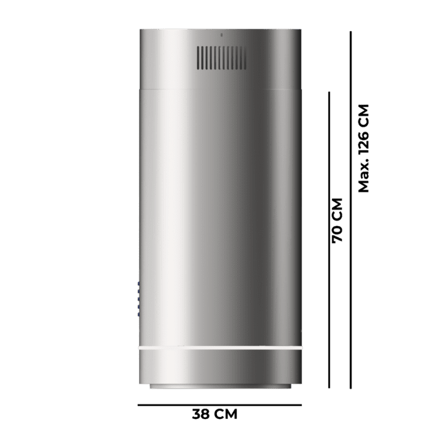 Cecotec Bolero Flux IRE 388000 Inox A++ Campana Isla Redonda De 38cm De Diametro Acabado Acero Inoxidable Succión 712m3/h Motor 210W Clase A++ Control Electrónico 3 Niveles De Potencia Panel Led Filtro De Carbono Y Booster Fun