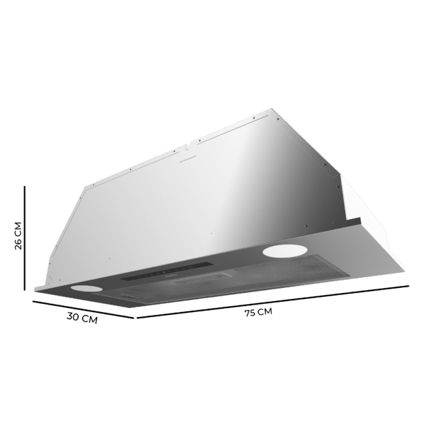 Cecotec Bolero Flux IT 755500 Inox A++ Campana Integral De 75cm De Ancho Acabado Inox Potencia Succión 550m3/h Motor 70W Clase A++ Control Táctil 3 Niveles De Potencia Booster Luz Y Filtro De Carbono. Campana Integral 
