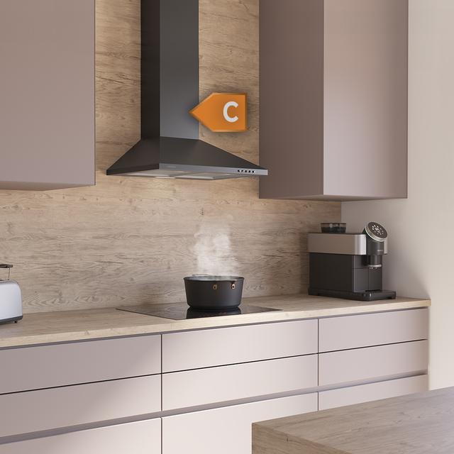 Cecotec Bolero Flux PM 604300 Black C Campana Extractora Piramidal De 60 Cm De Ancho Acabado Negro Succión 430m3/h Motor 105W Clase C Control Mecánico 3 Niveles De Potencia Luz Y Filtro De Aluminio. Campana Extractora Piramida