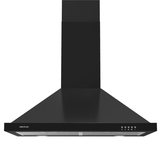 Cecotec Bolero Flux PM 604300 Black C Campana extractora piramidal de 60 cm de ancho acabado negro succión 430m3/h Motor 105W Clase C control mecánico 3 niveles de potencia Luz y filtro de aluminio. Campana extractora piramida