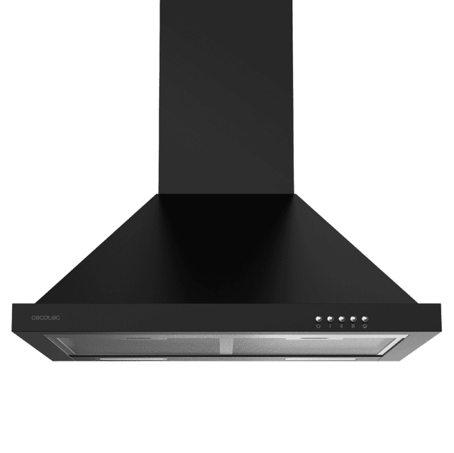 Cecotec Bolero Flux PM 606500 Black A Campana Piramidal De 60cm De Ancho Acabado Negro Succión 650m3/h Motor 165W Clase A Control Mecánico 3 Niveles De Potencia Luz Y Filtro De Carbono. Campana Piramida