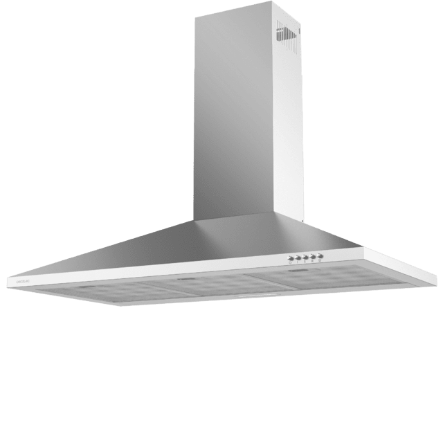 Cecotec Bolero Flux PM 903500 Inox B Campana Extractora Piramidal De 90cm De Ancho Acabado Inox Succión 350m3/h Motor 65W Clase B Control Mecánico 3 Niveles De Potencia Luz Y Filtro De Carbono. Campana Extractora Piramidal