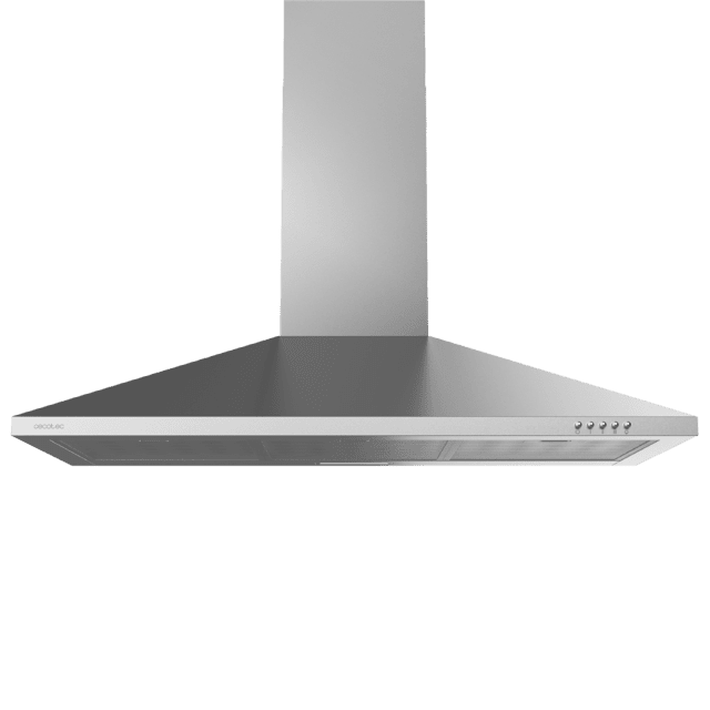 Cecotec Bolero Flux PM 903500 Inox B Campana Extractora Piramidal De 90cm De Ancho Acabado Inox Succión 350m3/h Motor 65W Clase B Control Mecánico 3 Niveles De Potencia Luz Y Filtro De Carbono. Campana Extractora Piramidal