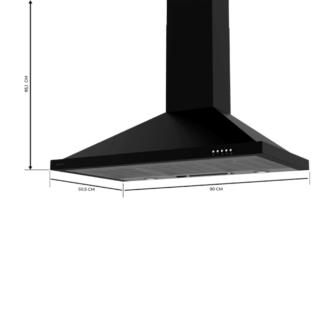Cecotec Bolero Flux PM 906500 Black A Campana Piramidal De 90cm De Ancho Acabado Negro Succión 650m3/h Motor 165W Clase A Control Mecánico 3 Niveles De Potencia Luz Y Filtro De Carbono. Campana Extractora Piramidal
