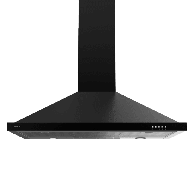 Cecotec Bolero Flux PM 906500 Black A Campana Piramidal De 90cm De Ancho Acabado Negro Succión 650m3/h Motor 165W Clase A Control Mecánico 3 Niveles De Potencia Luz Y Filtro De Carbono. Campana Extractora Piramidal