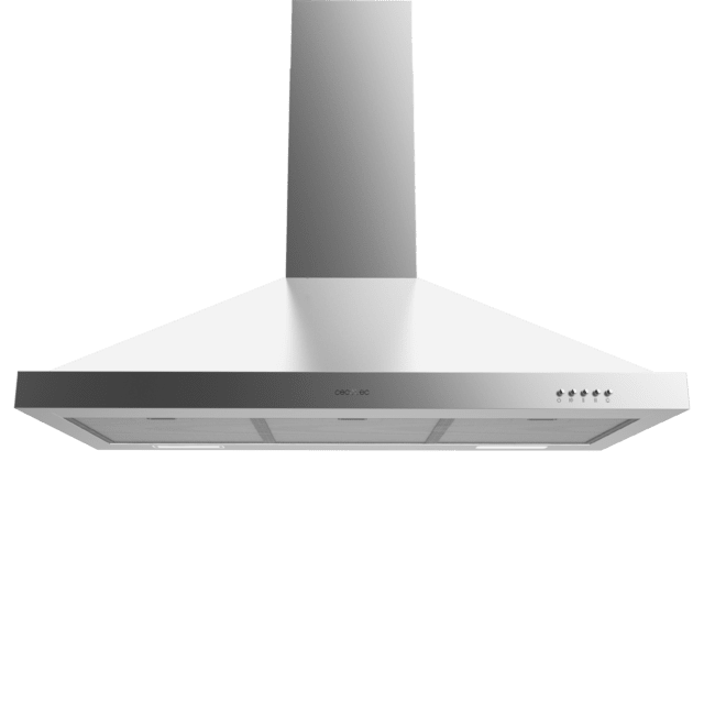 Cecotec Bolero Flux PM 906500 Inox A Campana Piramidal De 90cm De Ancho Acabado Inox Succión 650m3/h Motor 165W Clase A Control Mecánico 3 Niveles De Potencia Luz Y Filtro De Carbono. Campana Extractora Piramidal 