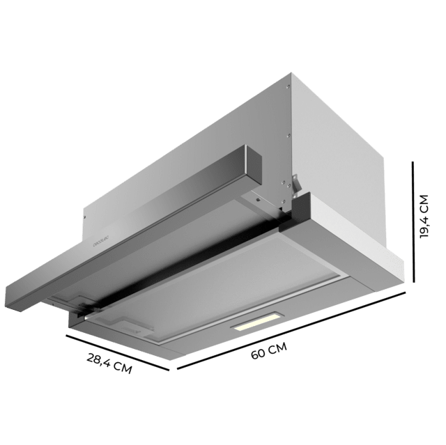 Cecotec Bolero Flux TLM 603500 Inox A Campana Extratora Telescópica De 60cm De Ancho Acabado Inox Potencia Succión 350m3/h Motor 70W Clase A Control Mecánico 2 Niveles De Potencia Y Filtro De Carbono. Campana Extratora 