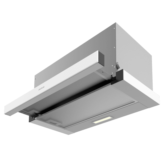 Cecotec Bolero Flux TLM 603500 White A Campana Extratora Telescópica De 60cm De Ancho Acabado Blanco Potencia Succión 350m3/h Motor 70W Clase A Control Mecánico 2 Niveles De Potencia Y Filtro De Carbono. Campana Extratora Tel