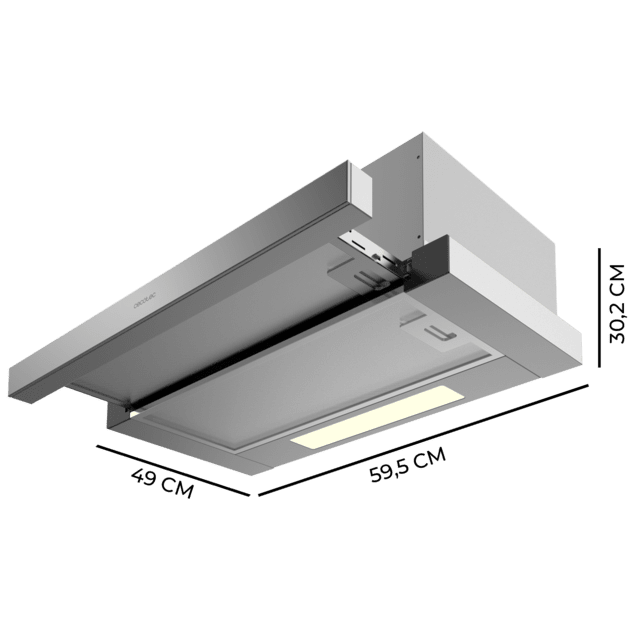 Cecotec Bolero Flux TLM 606500 Inox A Campana Extratora Telescópica De 60cm De Ancho Acabado Inox Potencia Succión 650m3/h Motor 165W Clase A Control Mecánico 2 Niveles De Potencia Y Filtro De Carbono. Campana Extratora Teles