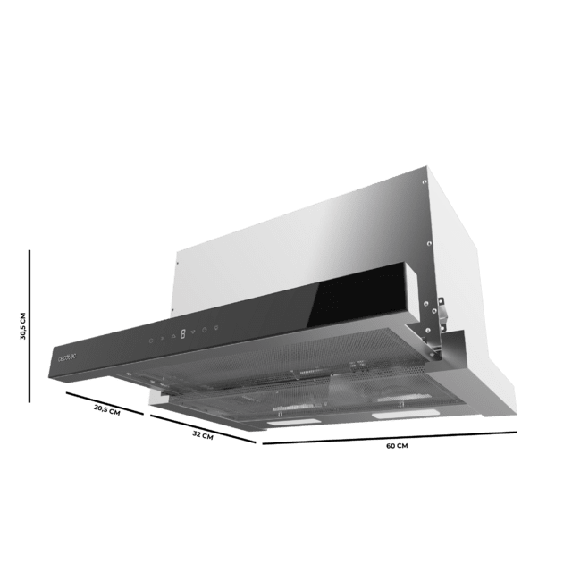 Cecotec Bolero Flux TLT 605500 Glass Black A++ Campana Extratora Telescópica De 60cm De Ancho Acabado Frontal Vidrio Blanco Potencia Succión 550m3/h Motor 70W Clase A++ Control Táctil Con Filtro De Carbono Y Hand Movement Con