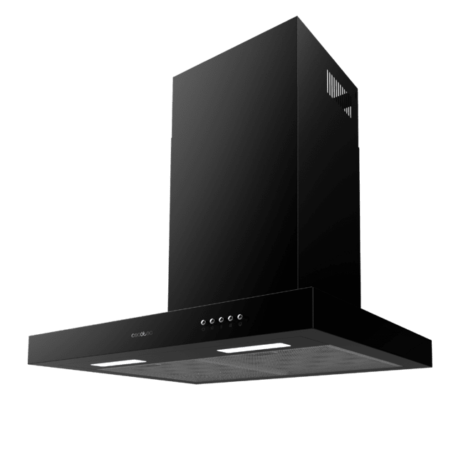 Cecotec Bolero Flux TM 606500 Black A Campana T De 60cm De Ancho Acabado Negro Succión 650m3/h Motor 165W Clase A Control Mecánico 3 Niveles De Potencia Luz Y Filtro De Carbono. Campana T