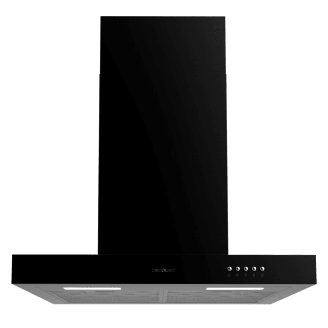 Cecotec Bolero Flux TM 606500 Black A Campana T De 60cm De Ancho Acabado Negro Succión 650m3/h Motor 165W Clase A Control Mecánico 3 Niveles De Potencia Luz Y Filtro De Carbono. Campana T