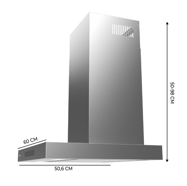 Cecotec Bolero Flux TT 608000 Slim Glass Black A++ Campana T De 60cm De Ancho Acabado Inox Succión 800m3/h Motor 210W Clase A++ Display Táctil Glass Black 3 Niveles De Potencia Booster Luz Filtro De Carbono Hand Movement Contr