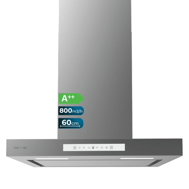 Cecotec Bolero Flux TT 608000 Slim Glass White A++ Campana T Bolero Flux TT 608000 Slim Glass White A++ de 60cm de ancho acabado inox succión 800m3/h Motor 210W Clase A++ display táctil glass white 3 niveles de potencia luz fi