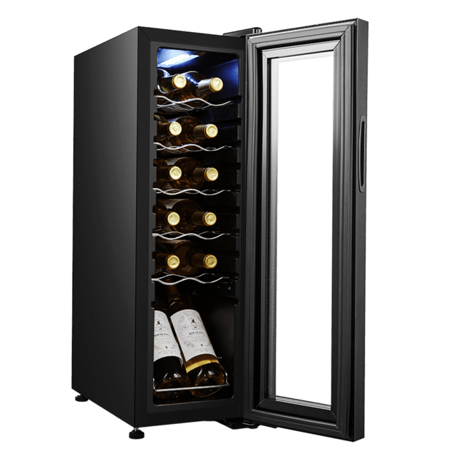 Cecotec Bolero GrandSommelier 1250 CoolCrystal Compressor Vinoteca De Libre Instalación Capacidad Para 12 Botellas Ajuste Temperatura 8-18ºC 25 Cm De Ancho Y 79 5 Cm De Alto Display Táctil E Iluminación LED Interna. Vinoteca