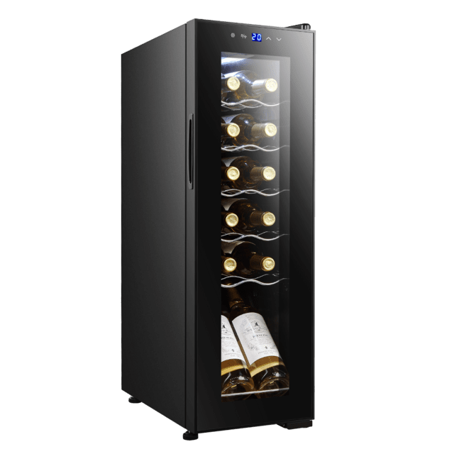 Cecotec Bolero GrandSommelier 1250 CoolCrystal Compressor Vinoteca de libre instalación capacidad para 12 botellas ajuste temperatura 8-18ºC 25 cm de ancho y 79 5 cm de alto display táctil e iluminación LED interna. Vinoteca