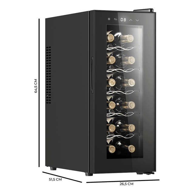 Cecotec Bolero GrandSommelier 1250 CoolCrystal Vinoteca Bodega Con Capacidad De 12 Botellas Y Enfriamiento Termoeléctrico. Temperatura Regulable Y Luz LED Interior Vinoteca 12 Botellas