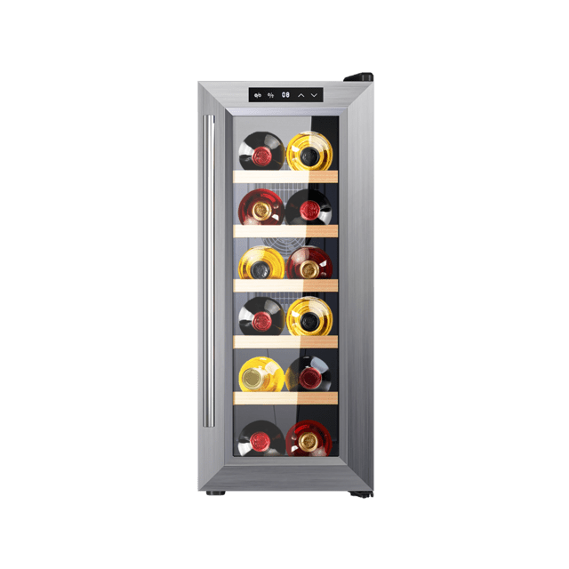 Cecotec Bolero GrandSommelier 1270 CoolWood Bodega con capacidad de 12 botellas y enfriamiento termoeléctrico. Temperatura regulable y luz LED interior Vinoteca