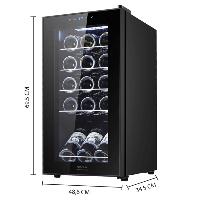 Cecotec Bolero GrandSommelier 1550 Black Compressor Vinoteca En Negro De 15 Botellas De Capacidad Con Sistema Compresor De Enfriamiento Temperatura Regulable Entre 5-18ºC Y Panel De Control Táctil. Vinoteca