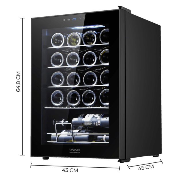 Cecotec Bolero GrandSommelier 2050 Black Compressor Vinoteca En Negro De 20 Botellas De Capacidad Con Sistema Compresor De Enfriamiento Temperatura Regulable Entre 5-18ºC Y Panel De Control Táctil. Vinoteca