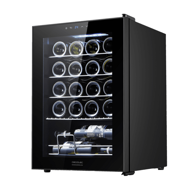 Cecotec Bolero GrandSommelier 2050 Black Compressor Vinoteca en negro de 20 botellas de capacidad con sistema compresor de enfriamiento temperatura regulable entre 5-18ºC y panel de control táctil. Vinoteca