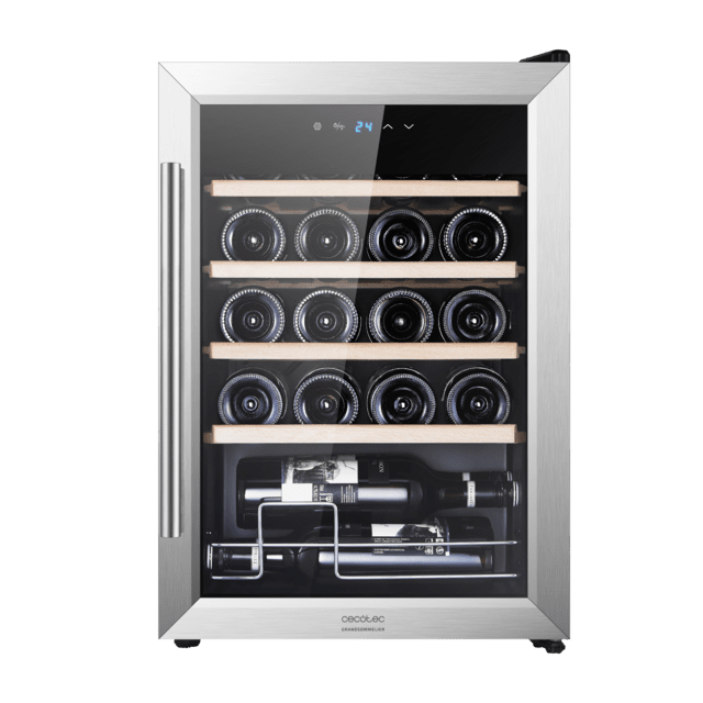 Cecotec Bolero GrandSommelier 2050 Inox Compressor Vinoteca Con Puerta Y Tirador Inox De 20 Botellas De Capacidad Con Sistema Compresor De Enfriamiento Temperatura Regulable Entre 5-18ºC Y Panel De Control Táctil. Vinoteca