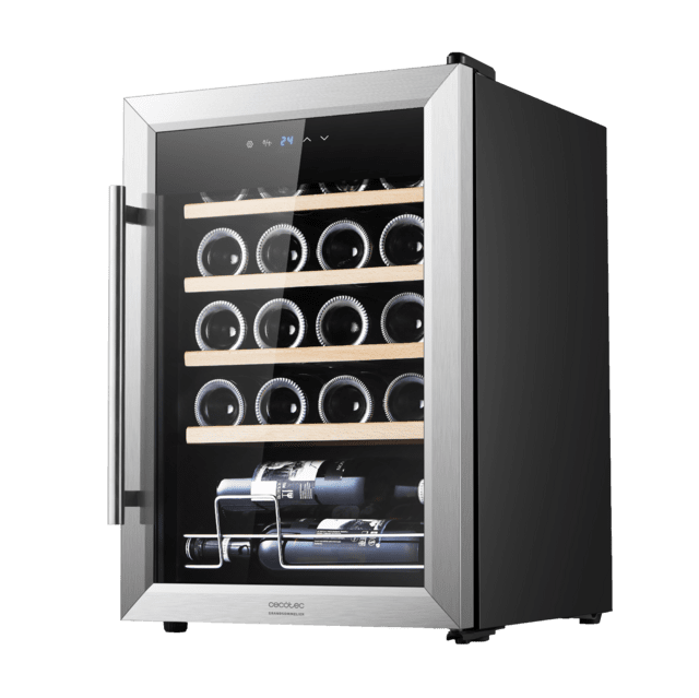 Cecotec Bolero GrandSommelier 2050 Inox Compressor Vinoteca con puerta y tirador inox de 20 botellas de capacidad con sistema compresor de enfriamiento temperatura regulable entre 5-18ºC y panel de control táctil. Vinoteca