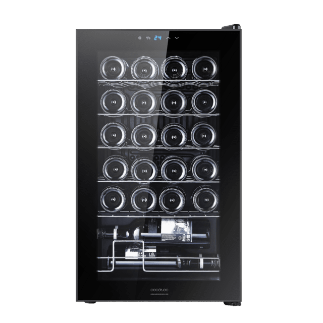 Cecotec Bolero GrandSommelier 2450 Black Compressor Vinoteca En Negro De 24 Botellas De Capacidad Con Sistema Compresor De Enfriamiento Temperatura Regulable Entre 5-18ºC Y Panel De Control Táctil. Vinoteca