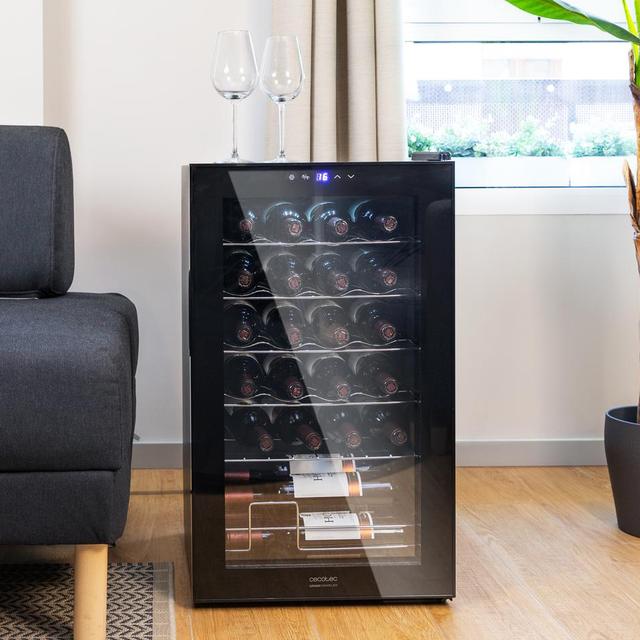 Cecotec Bolero GrandSommelier 2450 Black Compressor Vinoteca En Negro De 24 Botellas De Capacidad Con Sistema Compresor De Enfriamiento Temperatura Regulable Entre 5-18ºC Y Panel De Control Táctil. Vinoteca