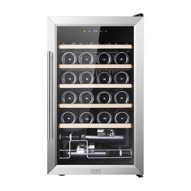 Cecotec Bolero GrandSommelier 2450 Inox Compressor Vinoteca Con Puerta Y Tirador Inox De 24 Botellas De Capacidad Con Sistema Compresor De Enfriamiento Temperatura Regulable Entre 5-18ºC Y Panel De Control Táctil. Vinoteca