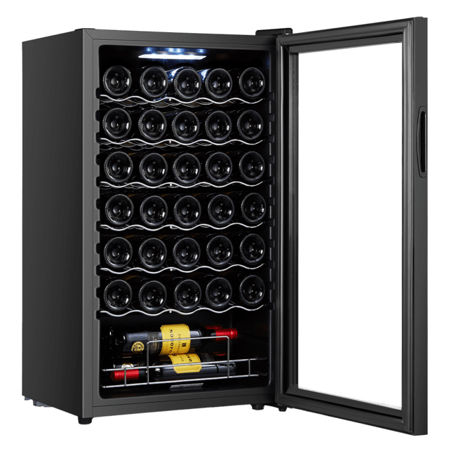 Cecotec Bolero GrandSommelier 34030 Black Compressor Vinoteca De 34 Botellas De Capacidad Con Sistema Compresor De Enfriamiento Que Garantiza Un Alto Rendimiento. Temperatura Regulable Y Luz LED Interior. Vinoteca