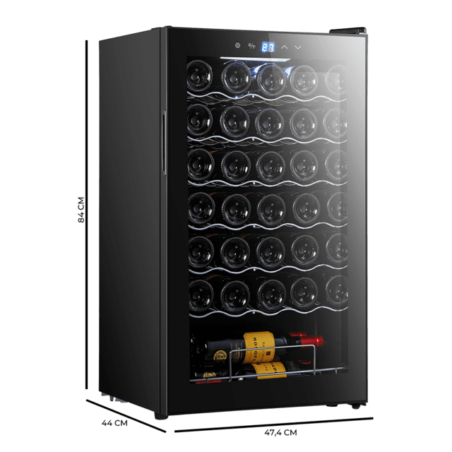 Cecotec Bolero GrandSommelier 34030 Black Compressor Vinoteca De 34 Botellas De Capacidad Con Sistema Compresor De Enfriamiento Que Garantiza Un Alto Rendimiento. Temperatura Regulable Y Luz LED Interior. Vinoteca