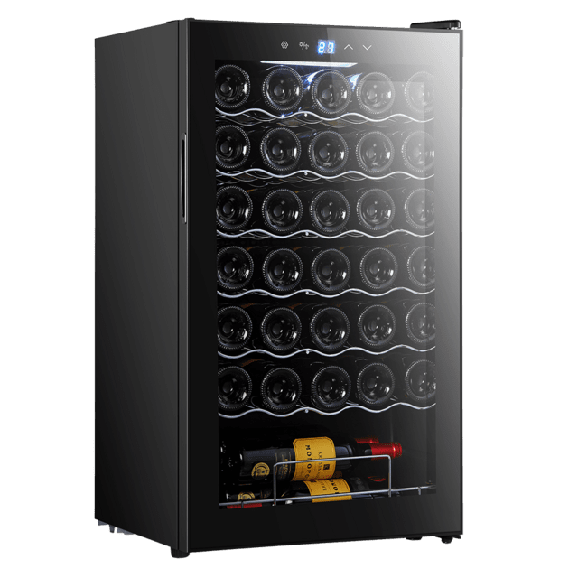 Cecotec Bolero GrandSommelier 34030 Black Compressor Vinoteca de 34 botellas de capacidad con sistema compresor de enfriamiento que garantiza un alto rendimiento. Temperatura regulable y luz LED interior. Vinoteca