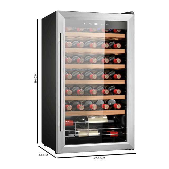 Cecotec Bolero GrandSommelier 34030 Inox Compressor Vinoteca De 34 Botellas De Capacidad Con Sistema Compresor De Enfriamiento Que Garantiza Un Alto Rendimiento. Temperatura Regulable Y Luz LED Interior. Vinoteca