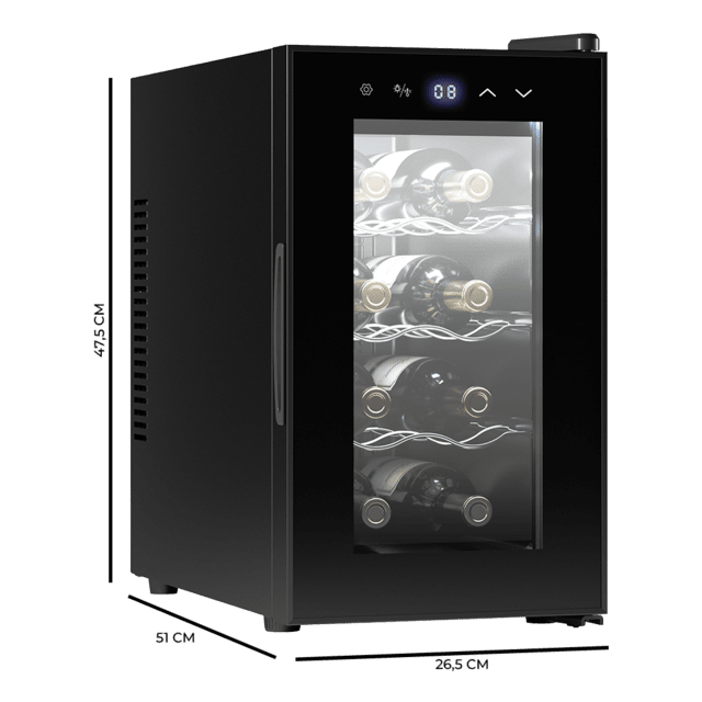 Cecotec Bolero GrandSommelier 830 CoolCrystal Bodega Puesta A Temperatura De 8 Botellas De Capacidad Con Sistema Termoeléctrico De Enfriamiento Que Garantiza Un Alto Rendimiento. Temperatura Regulable Y Luz LED Interior. Vinote