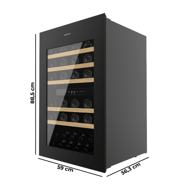 Cecotec Bolero GrandSommelier Duo 57000 Touch Black Compressor Vinoteca Integrable Negra Con Doble Zona Y Sensor De Apertura Touch Con Capacidad Para 57 Botellas En 5 Baldas De Madera Y 88 5 Cm De Alto Por 59 Cm De Ancho. Sistem