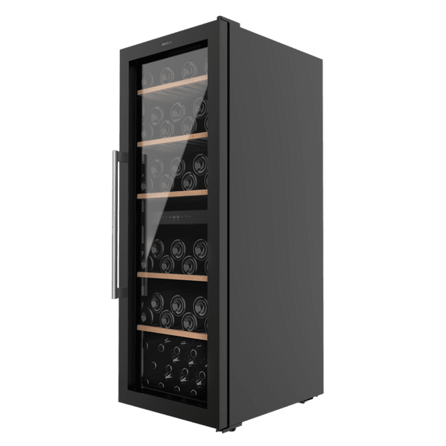 Cecotec Bolero GrandSommelier Duo 77000 Black Vinoteca de 77 botellas de capacidad con sistema compresor de enfriamiento que garantiza un alto rendimiento ofreciendo una doble zona tanto para vino tinto como blanco o champagne.
