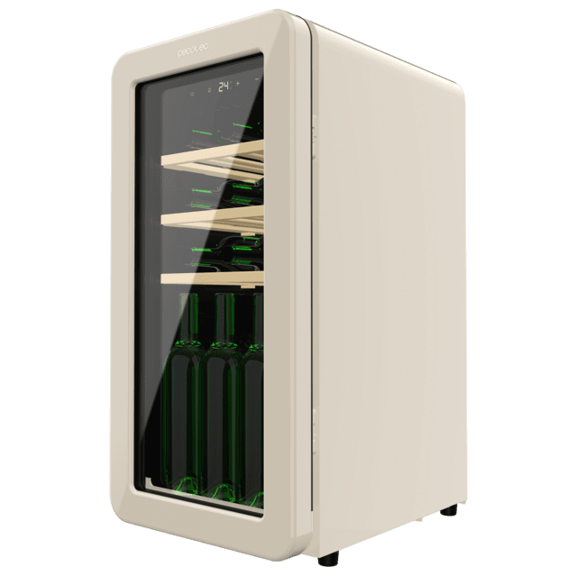 Cecotec Bolero GrandSommelier Origin 18 Hit Beige Vinoteca De Diseño Retro Color Beige Capacidad Para 18 Botellas Control Electrónico De Temperatura Mediante Display LED Rango Ajustable De 5 A 20ºC Compresor Integrado Tecnolo