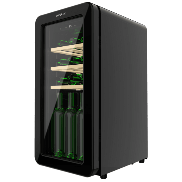 Cecotec Bolero GrandSommelier Origin 18 Hit Black Vinoteca De Diseño Retro Color Negro Capacidad Para 18 Botellas Control Electrónico De Temperatura Mediante Display LED Rango Ajustable De 5 A 20ºC Compresor Integrado Tecnolo